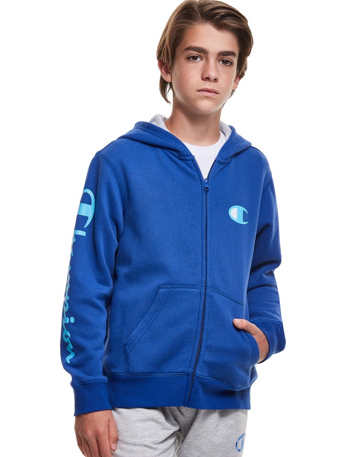 Champion Fleece Zip C Script - Poikien Sininen Huppari - Suomi 7408296-UQ